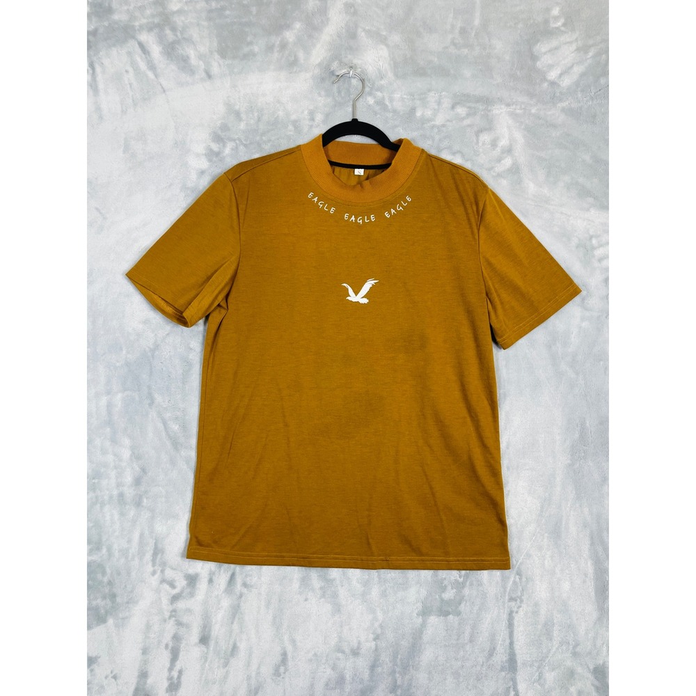 Eagle Graphic T-Shirt Mens Small Yellow Excellent Mock Neck Streetwear